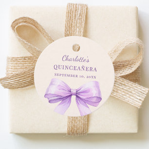 Quinceanera lavender bow ivory DIY write by hand Favour Tags