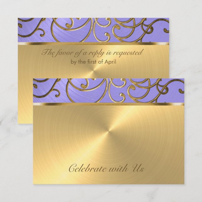 Quinceanera Lavender Purple and Gold Filigree Invitation (Front/Back)