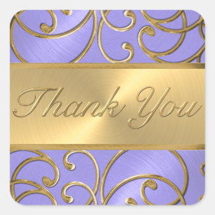 Quinceanera Lavender Purple and Gold Filigree Square Sticker