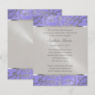 Quinceanera Lavender Purple Silver Filigree Swirls Invitation