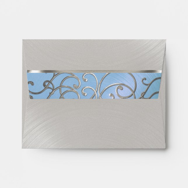 Quinceanera Light Blue and Silver Filigree Swirls Envelopes (Back (Top Flap))