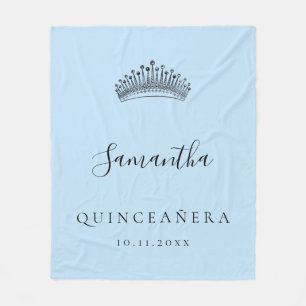 Quinceanera light blue tiara crown name fleece blanket