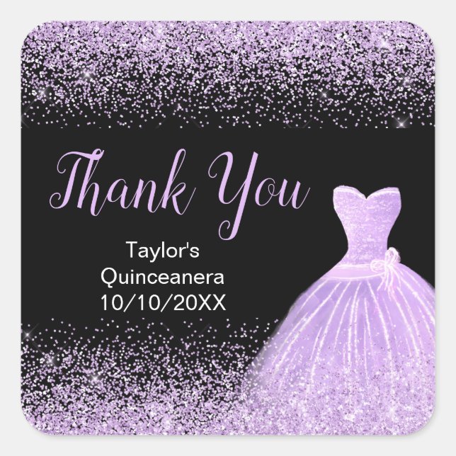 Quinceanera Light Purple Dress Faux Glitter Square Sticker (Front)