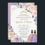 Quinceañera Lilac Blush Floral Rose Gold Twins Invitation<br><div class="desc">Personalize this lovely quinceañera invitation with own wording easily and quickly,  simply press the customize it button to further re-arrange and format the style and placement of the text.  Matching items available in store!  (c) The Happy Cat Studio</div>