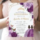 Quinceañera Lilac Dark Purple Plum Floral Twins  Invitation<br><div class="desc">Personalize this lovely quinceañera invitation with own wording easily and quickly,  simply press the customize it button to further re-arrange and format the style and placement of the text.  Matching items available in store!  (c) The Happy Cat Studio</div>
