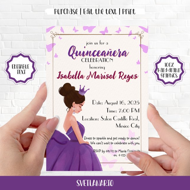 Quinceañera Lilac Elégante Princesse Invitation (Créateur téléchargé)