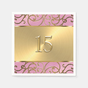 Quinceanera Lilac Pink and Gold Filigree Swirls Napkin