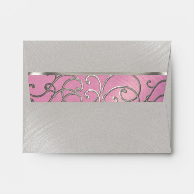 Quinceanera Lilac Pink and Silver Filigree Swirls Envelope (Back (Top Flap))