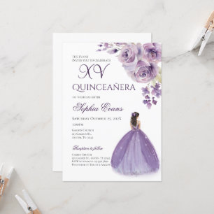 Quinceanera Lilac Purple Dress Floral Princess Invitation