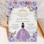 Quinceañera Lilac Purple Floral Gold Butterflies Invitation<br><div class="desc">Personalize this lovely quinceañera invitation with own wording easily and quickly,  simply press the customize it button to further re-arrange and format the style and placement of the text.  Matching items available in store!  (c) The Happy Cat Studio</div>