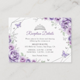 Quinceanera Lilac Purple Silver Floral Details Enclosure Card