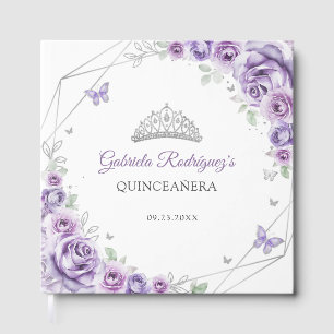Quinceanera Lilac Purple Silver Floral Guest Book