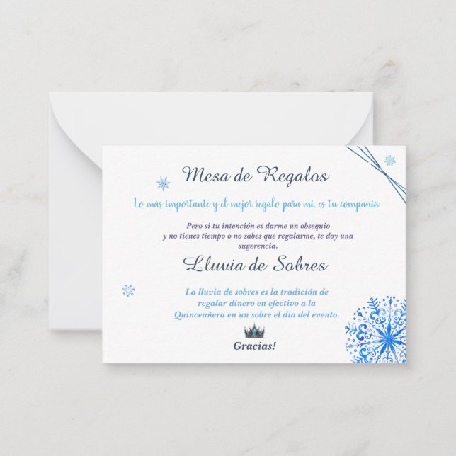Quinceañera Lluvia de Sobres Winter Wonderland Card (Front)