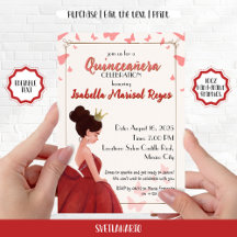 Quinceañera Magenta Elegant Princesse Invitation