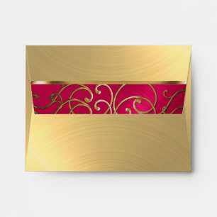 Quinceanera Magenta Pink and Gold Filigree Swirls Envelopes
