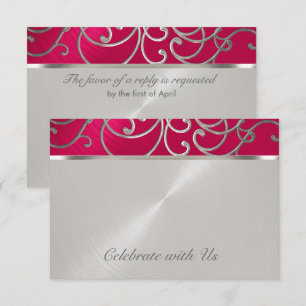 Quinceanera Magenta Pink Silver Filigree Swirls Invitation