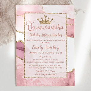 Quinceañera Marble Agate Rose Gold Photo Spanish Invitation