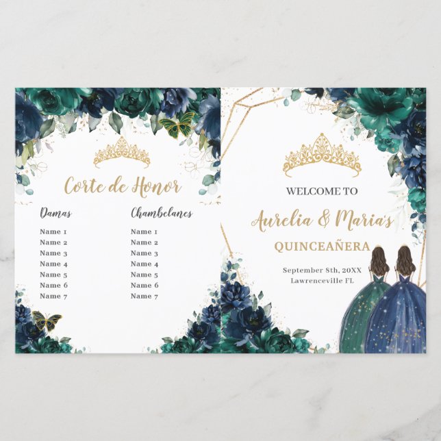 Quinceañera Marine Emerald Floral Budget Programme (Devant)