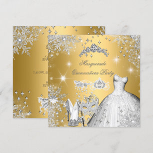 Quinceanera Masquerade Magical Princess Gold Invitation