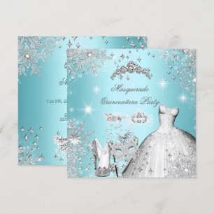 Quinceanera Masquerade Magical Princess Teal Blue Invitation