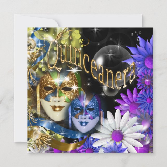Quinceanera masquerade mask PERSONALIZE Invitation (Front)