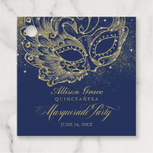 Quinceanera Masquerade Party Gold Blue Favour Tags