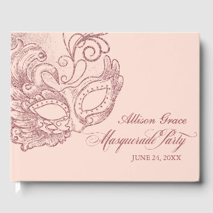 Quinceanera Masquerade Party Rose Gold Pink Guest Book