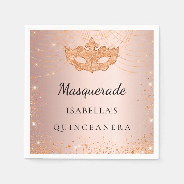 Quinceanera Masquerade rose gold mask Napkin (Front)