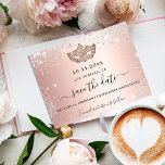 Quinceanera masquerade rose gold save the date announcement postcard<br><div class="desc">A Save the Date card for a Quinceañera, 15th birthday masquerade party. A rose gold metallic looking background decorated with faux silver glitter dust and a masquerade mask. Personalize and add a date and name/age. The text: Save the Date is written with a large trendy hand lettered style script with...</div>