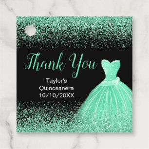 Quinceanera Mint Green Dress Faux Glitter Favour Tags