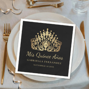 Quinceañera Mis Quince Anos Black Gold  Napkin