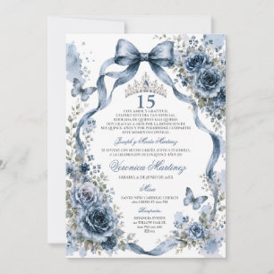 Quinceañera Navy Blue 15 Años Princess Tiara Invitation