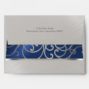 Quinceanera Navy Blue and Silver Filigree Swirls Envelope