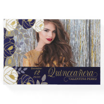 Quinceanera Navy Blue Floral Botanical