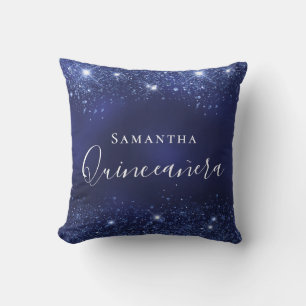 Quinceanera navy blue glitter sparkles name throw pillow