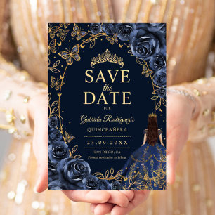 Quinceanera Navy Blue Gold Save The Date