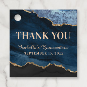 Quinceañera Navy Blue Marble Name Thank You Favour Tags
