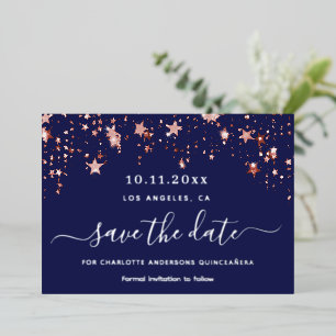 Quinceanera navy blue rose Save the Date Foil Holiday Card