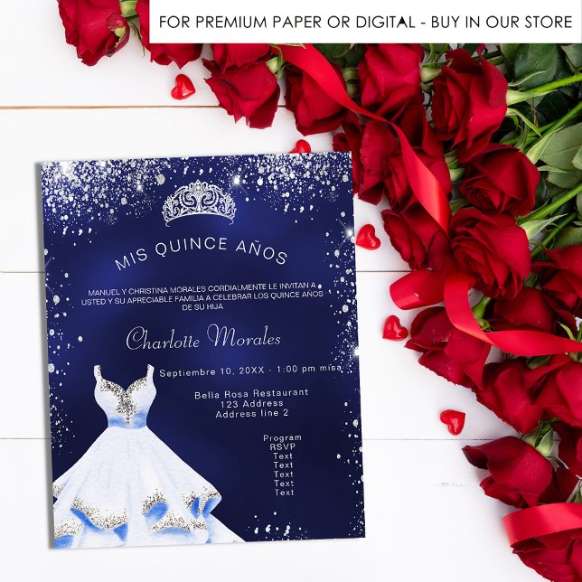 Quinceanera navy blue silver dress tiara budget flyer (Creator Uploaded)