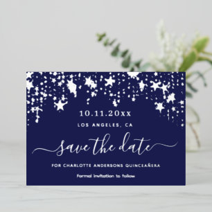 Quinceanera navy blue silver Save the Date Foil Holiday Card