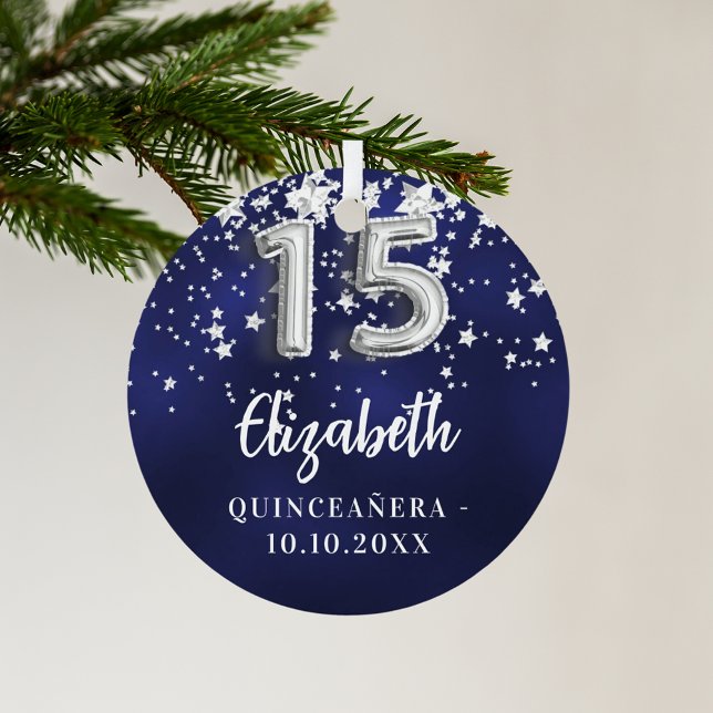 Quinceanera navy blue silver stars metal ornament (Creator Uploaded)