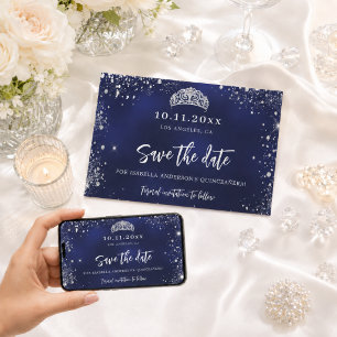 Quinceanera navy blue silver tiara glamourous save the date