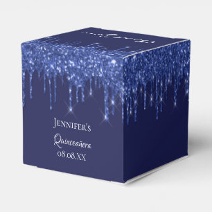 Quinceanera navy blue white glitter thank you favor box