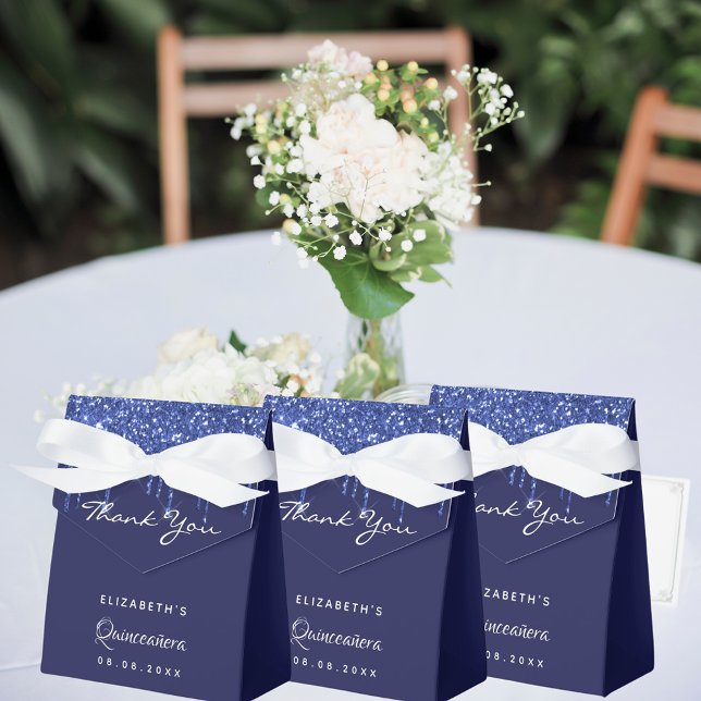 Quinceanera navy blue white glitter thank you favor box (Creator Uploaded)