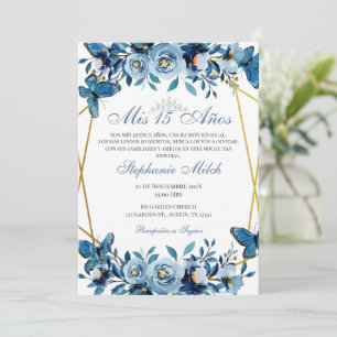 Quinceanera Navy Floral Invitation Butterflies