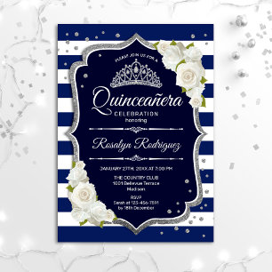 Quinceanera - Navy Silver White Invitation