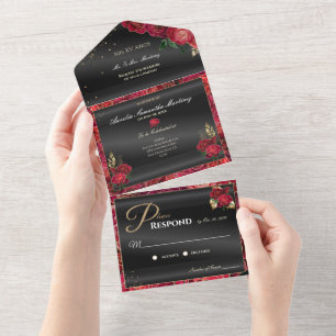 Quinceañera noire et rouge Invitations abordables
