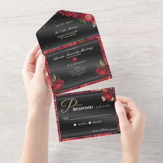 Quinceañera noire et rouge Invitations abordables