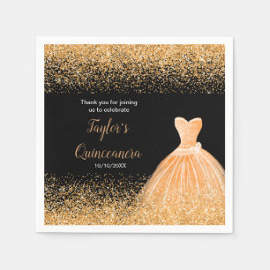 Quinceanera Orange Faux Glitter Napkin