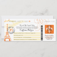 Quinceanera Orange & Yellow Paris Boarding Pass